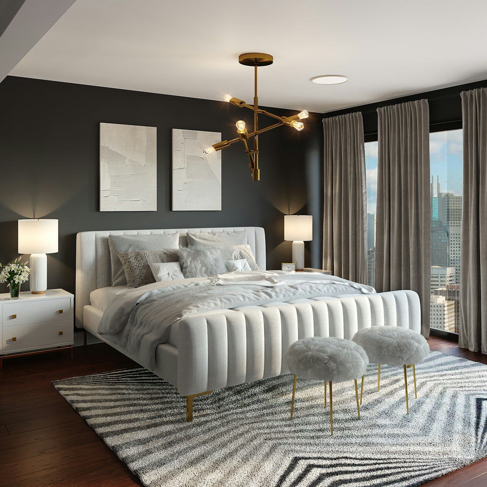 Master bedroom, tonal texture walls